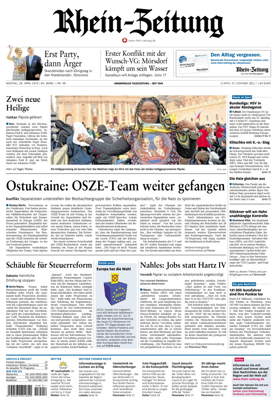 Rhein-Zeitung Kreis Cochem-Zell vom Montag, 28.04.2014
