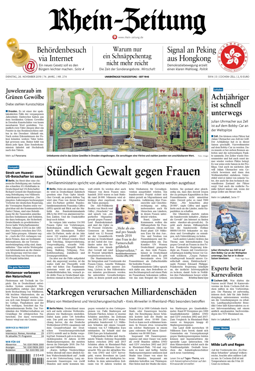 Rhein-Zeitung Kreis Cochem-Zell vom Dienstag, 26.11.2019