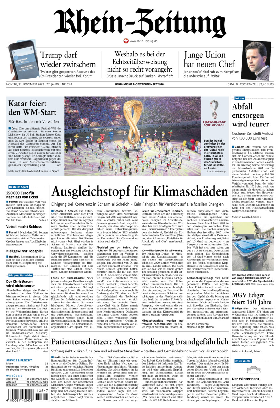 Rhein-Zeitung Kreis Cochem-Zell vom Montag, 21.11.2022