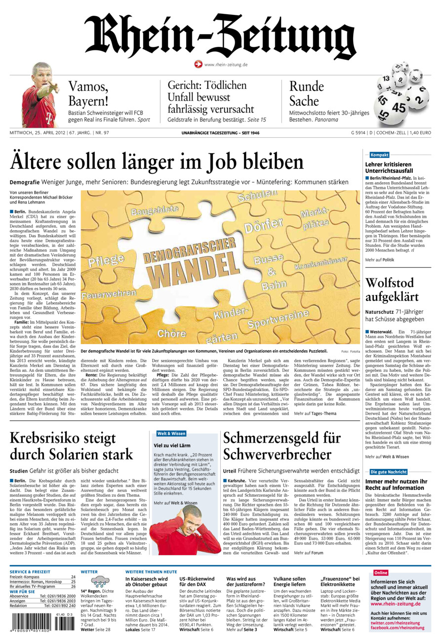 Rhein-Zeitung Kreis Cochem-Zell vom Mittwoch, 25.04.2012