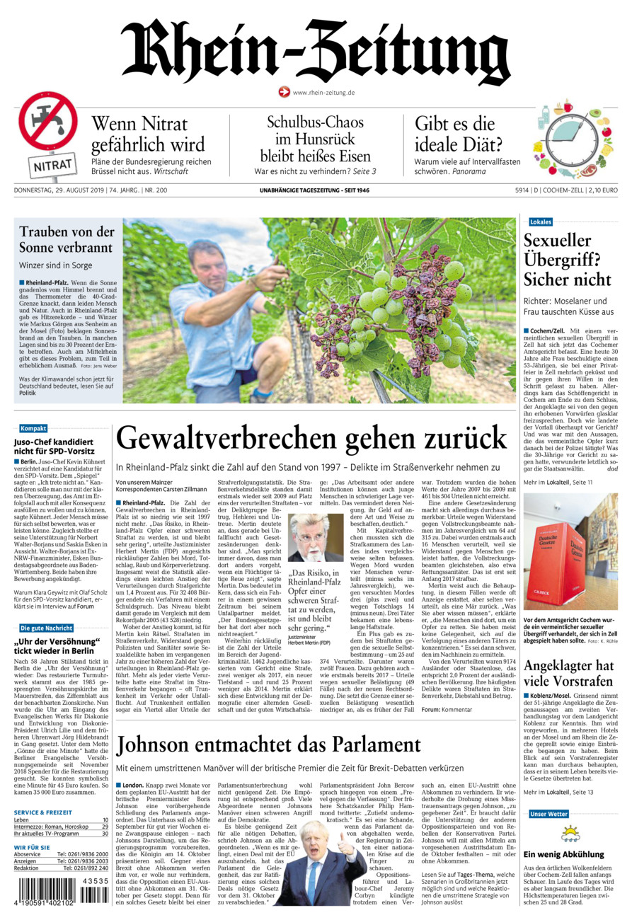 Rhein-Zeitung Kreis Cochem-Zell vom Donnerstag, 29.08.2019