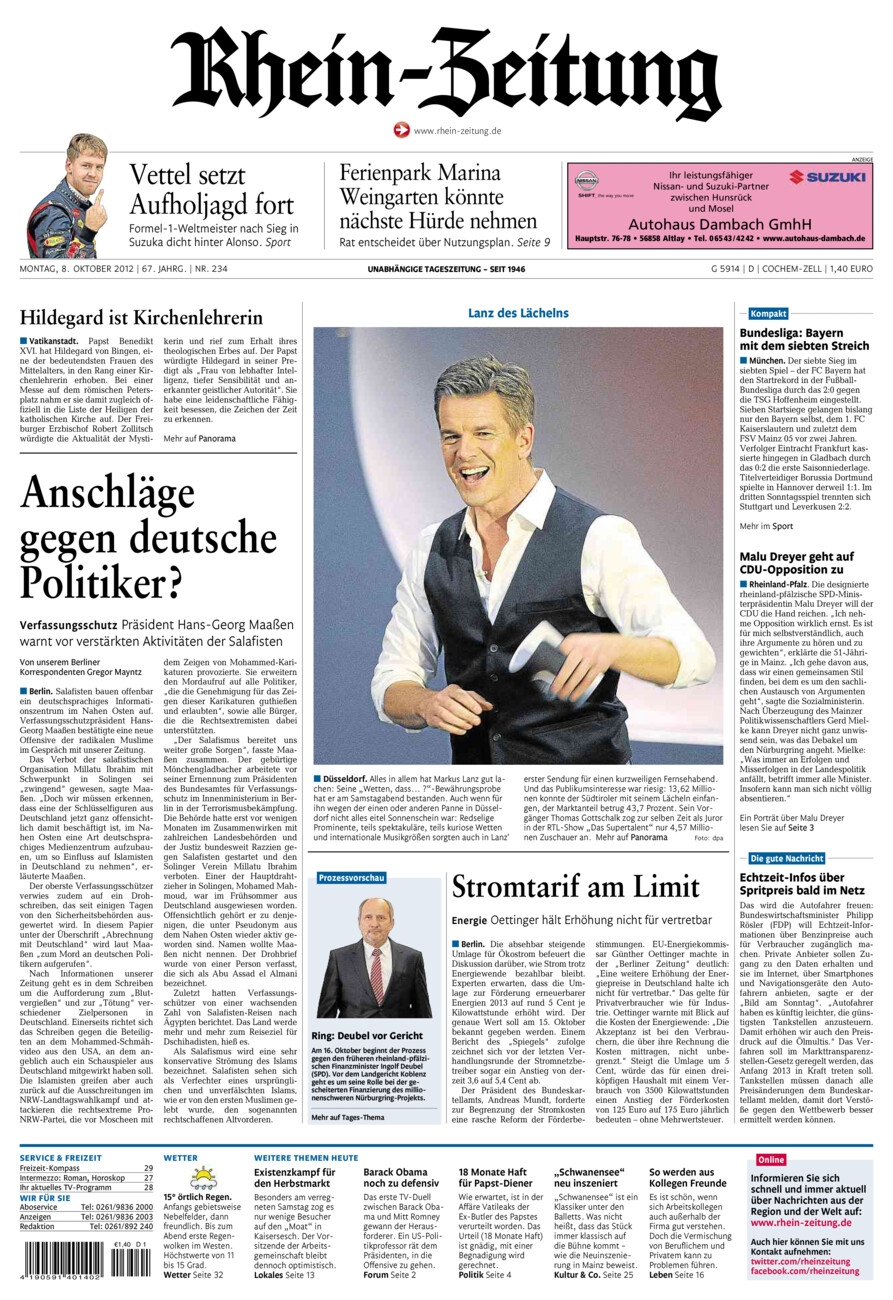 Rhein-Zeitung Kreis Cochem-Zell vom Montag, 08.10.2012