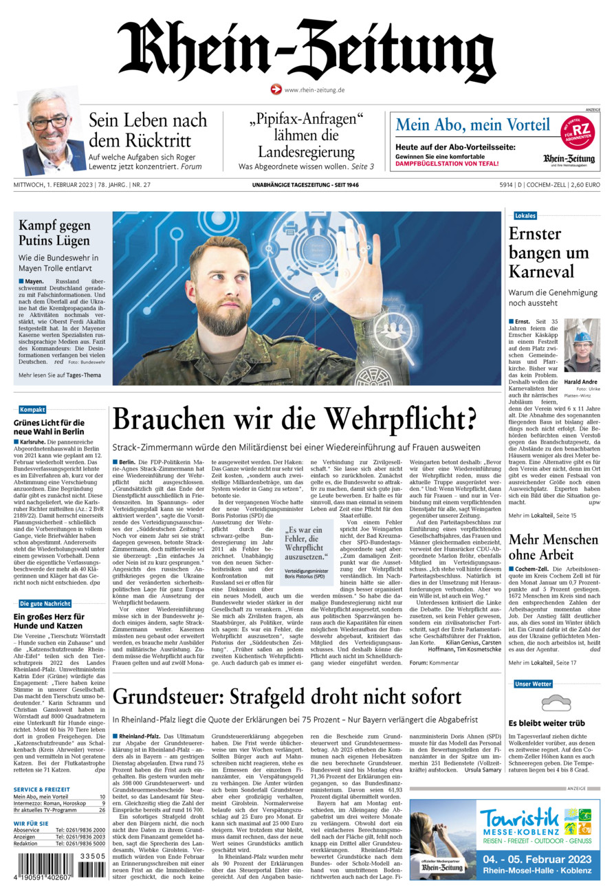 Rhein-Zeitung Kreis Cochem-Zell vom Mittwoch, 01.02.2023