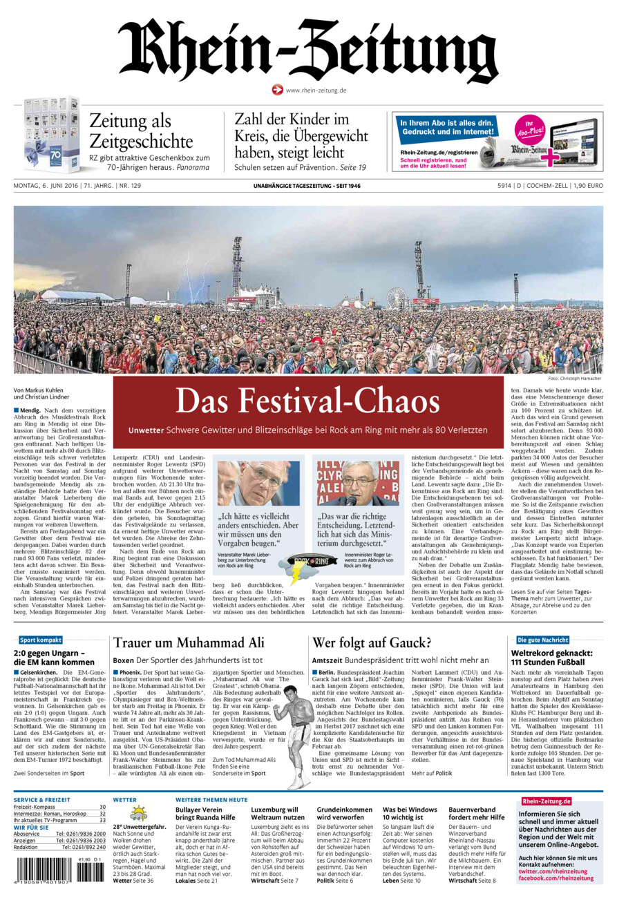 Rhein-Zeitung Kreis Cochem-Zell vom Montag, 06.06.2016