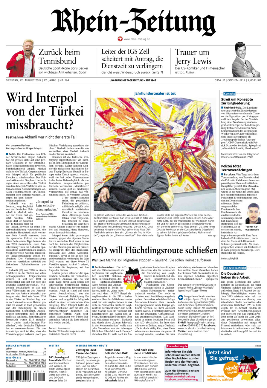 Rhein-Zeitung Kreis Cochem-Zell vom Dienstag, 22.08.2017