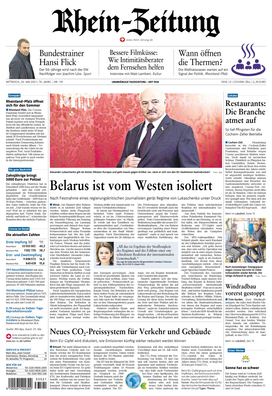 Rhein-Zeitung Kreis Cochem-Zell vom Mittwoch, 26.05.2021