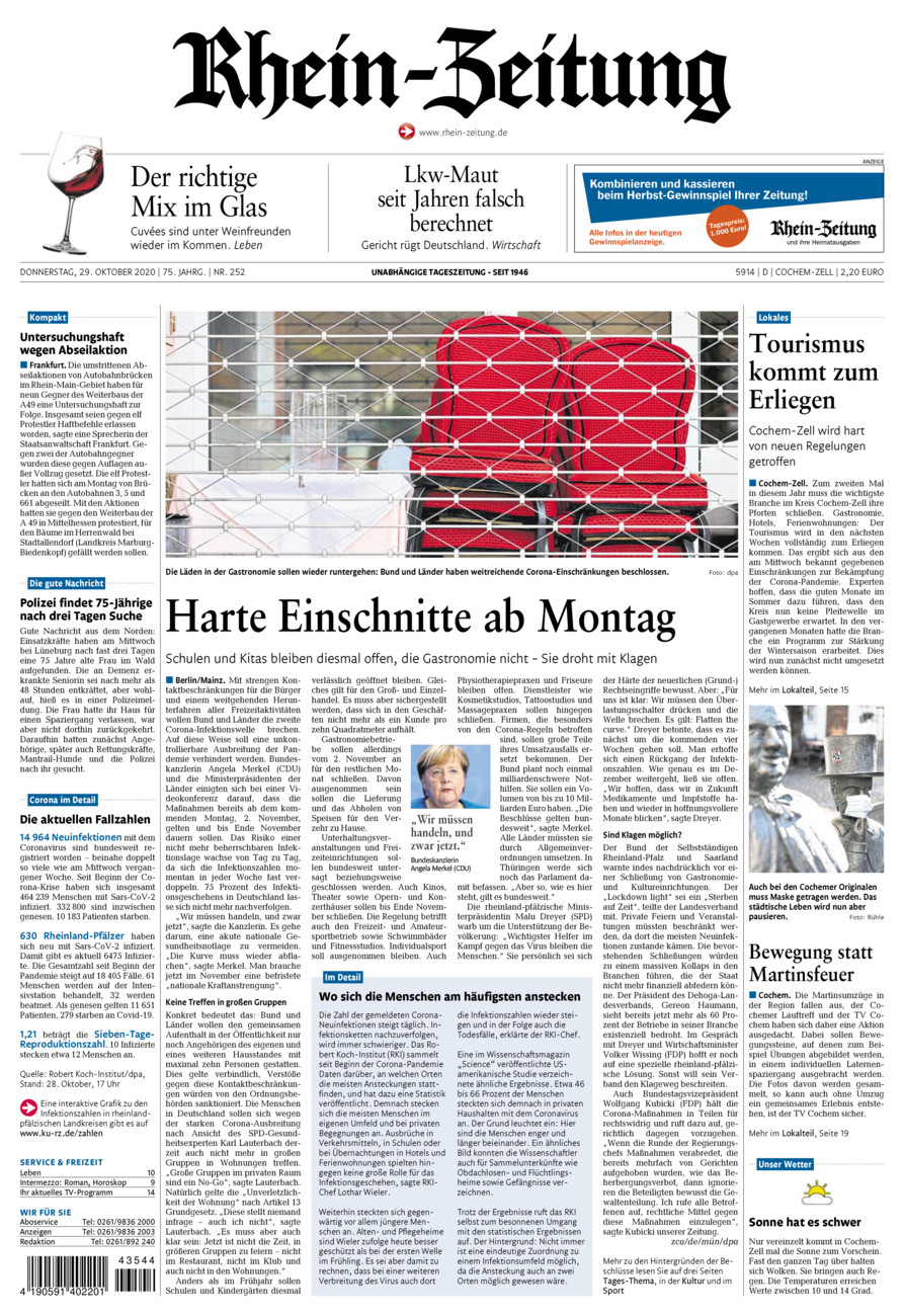Rhein-Zeitung Kreis Cochem-Zell vom Donnerstag, 29.10.2020