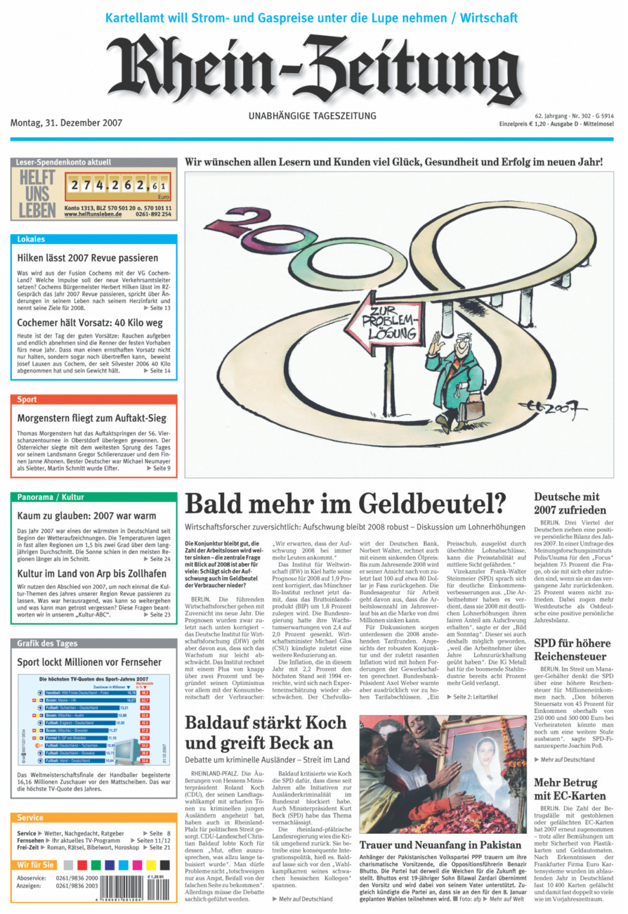 Rhein-Zeitung Kreis Cochem-Zell vom Montag, 31.12.2007