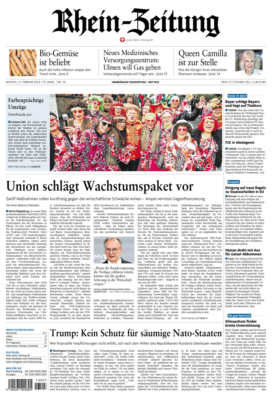 Rhein-Zeitung Kreis Cochem-Zell vom Montag, 12.02.2024