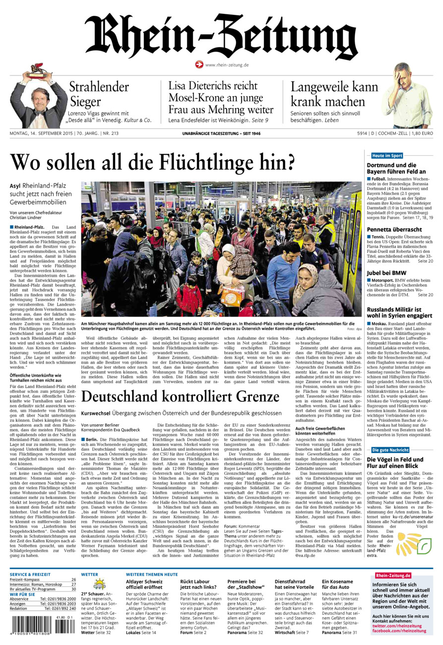 Rhein-Zeitung Kreis Cochem-Zell vom Montag, 14.09.2015