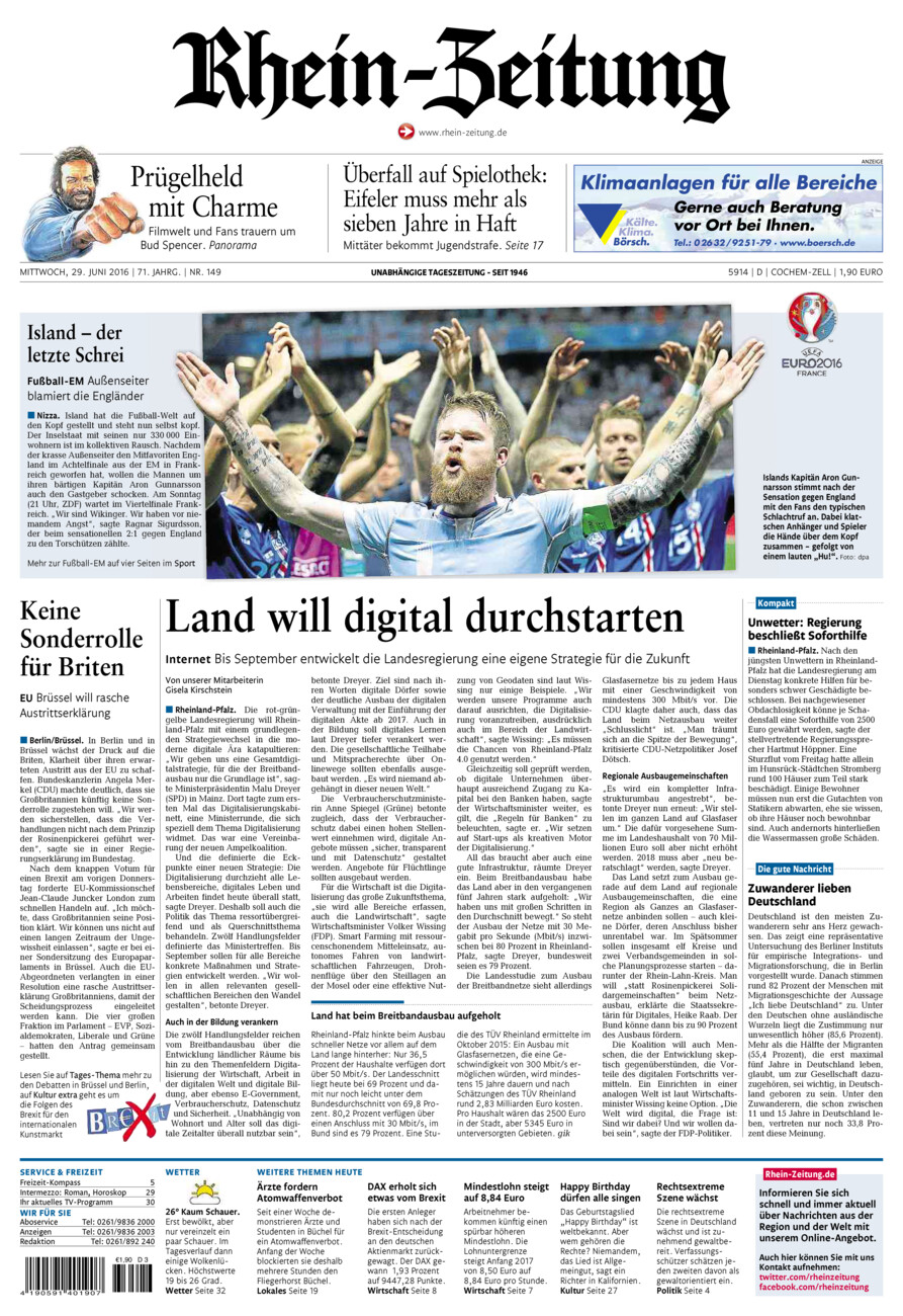 Rhein-Zeitung Kreis Cochem-Zell vom Mittwoch, 29.06.2016