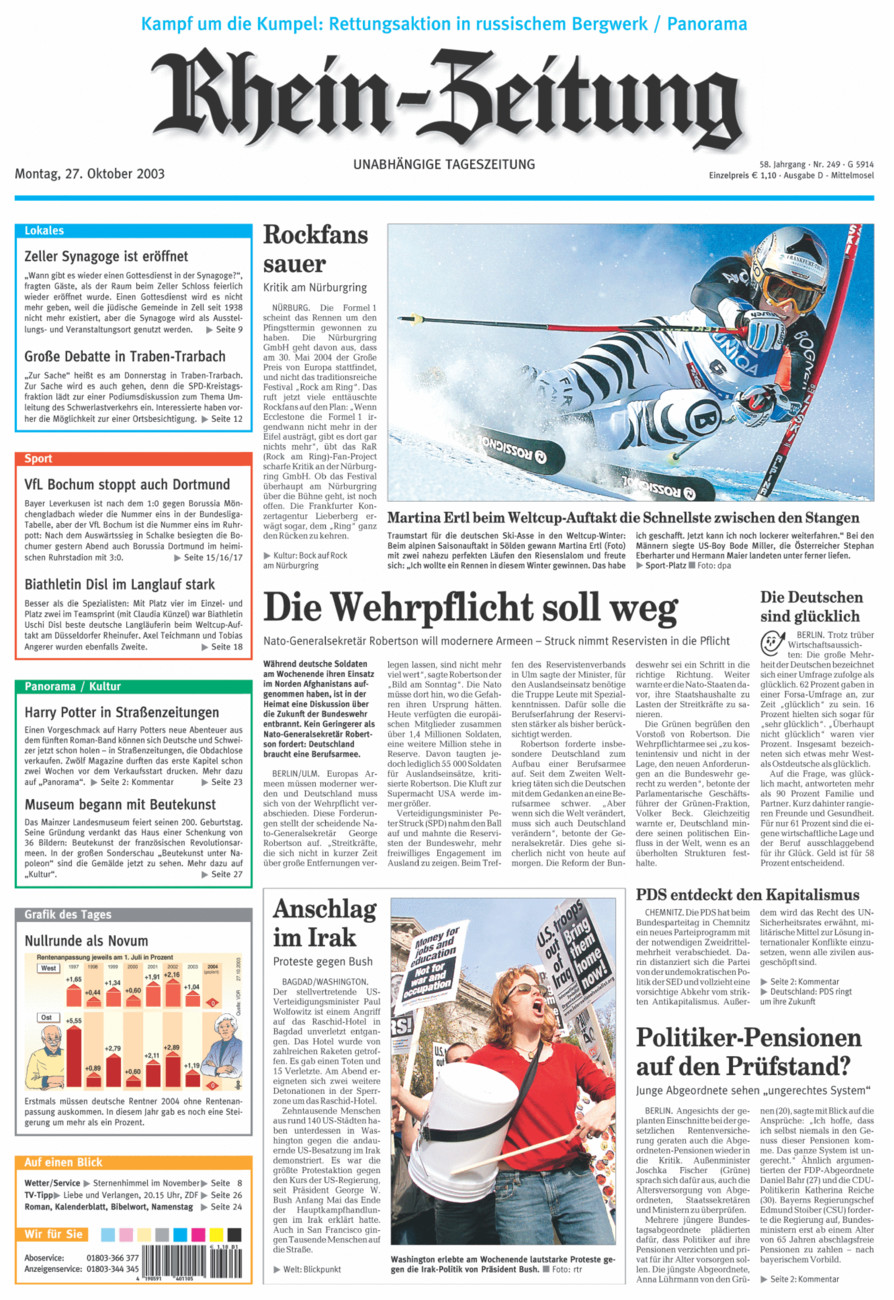 Rhein-Zeitung Kreis Cochem-Zell vom Montag, 27.10.2003