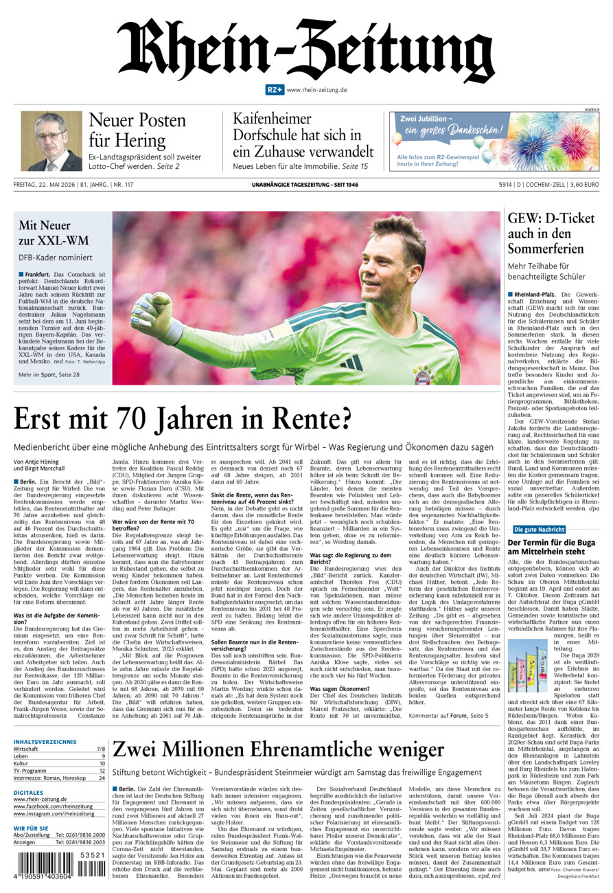 Rhein-Zeitung Kreis Cochem-Zell vom Freitag, 22.05.2026