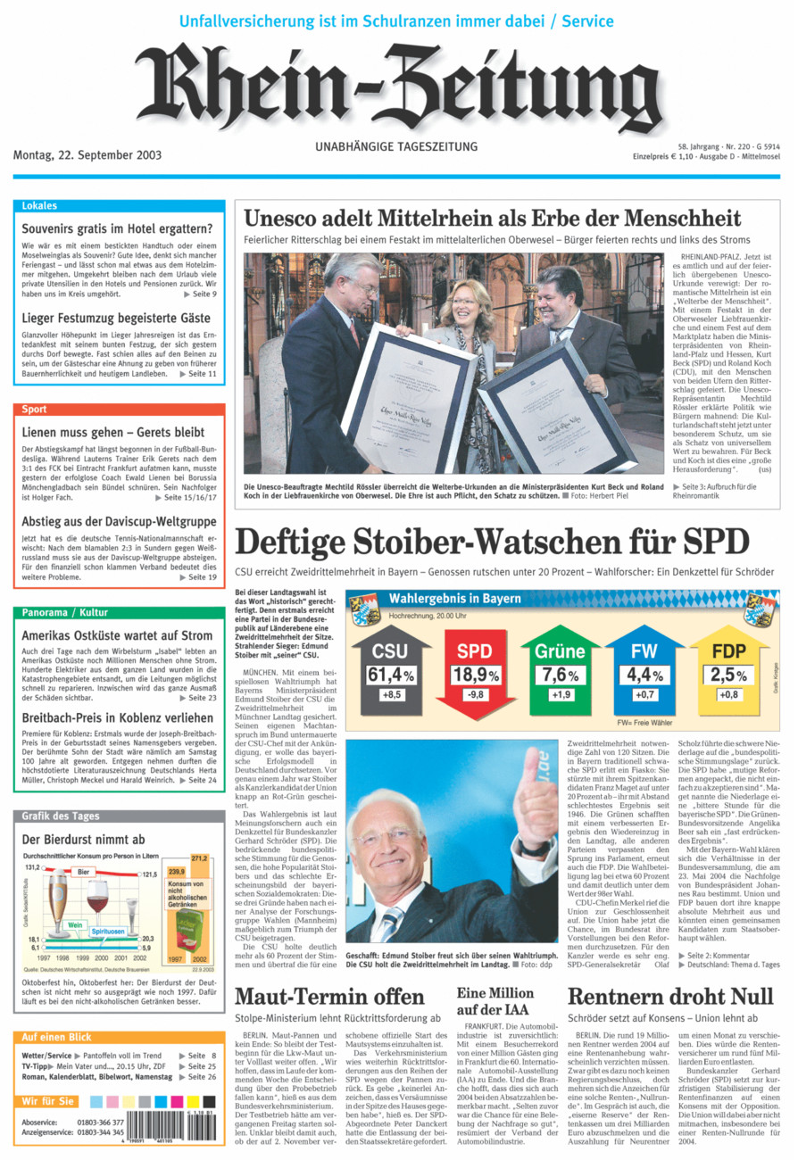 Rhein-Zeitung Kreis Cochem-Zell vom Montag, 22.09.2003