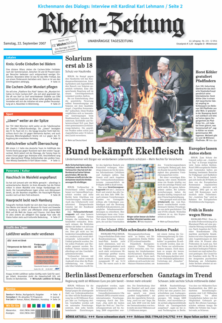 Rhein-Zeitung Kreis Cochem-Zell vom Samstag, 22.09.2007