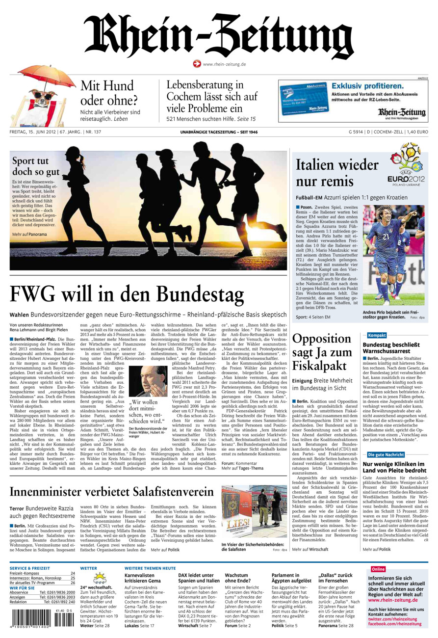 Rhein-Zeitung Kreis Cochem-Zell vom Freitag, 15.06.2012