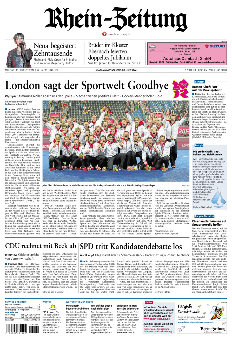 Rhein-Zeitung Kreis Cochem-Zell vom Montag, 13.08.2012
