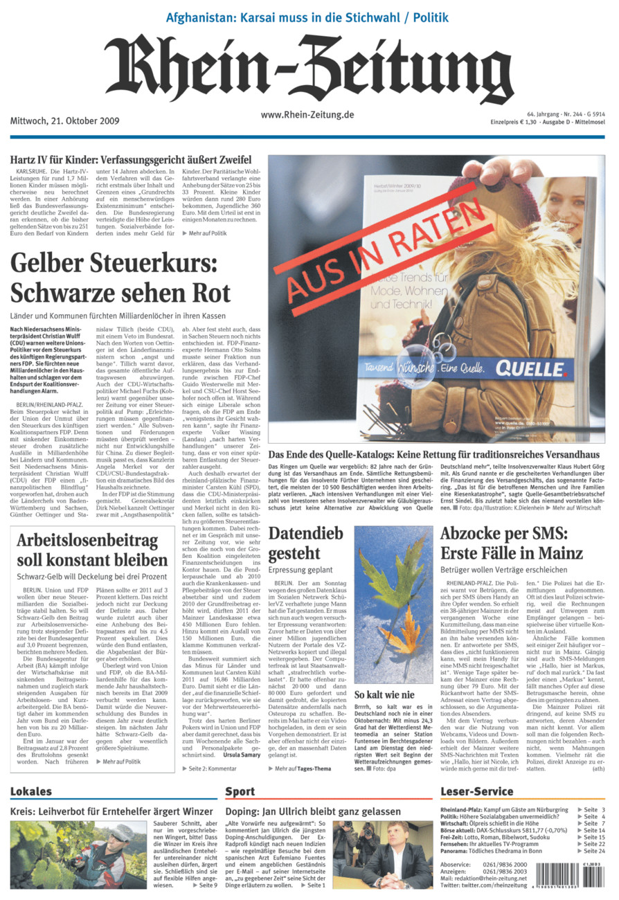 Rhein-Zeitung Kreis Cochem-Zell vom Mittwoch, 21.10.2009