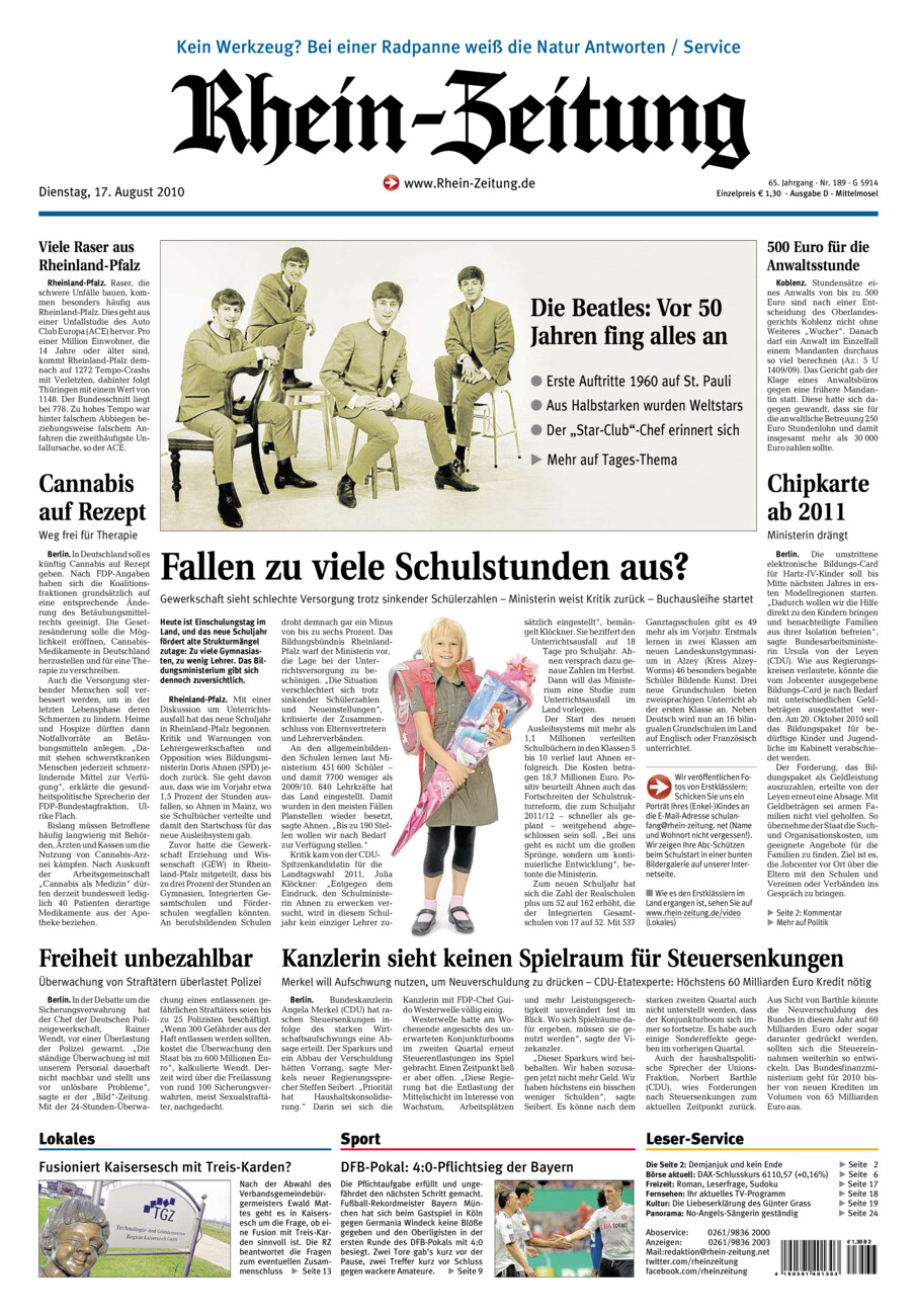 Rhein-Zeitung Kreis Cochem-Zell vom Dienstag, 17.08.2010