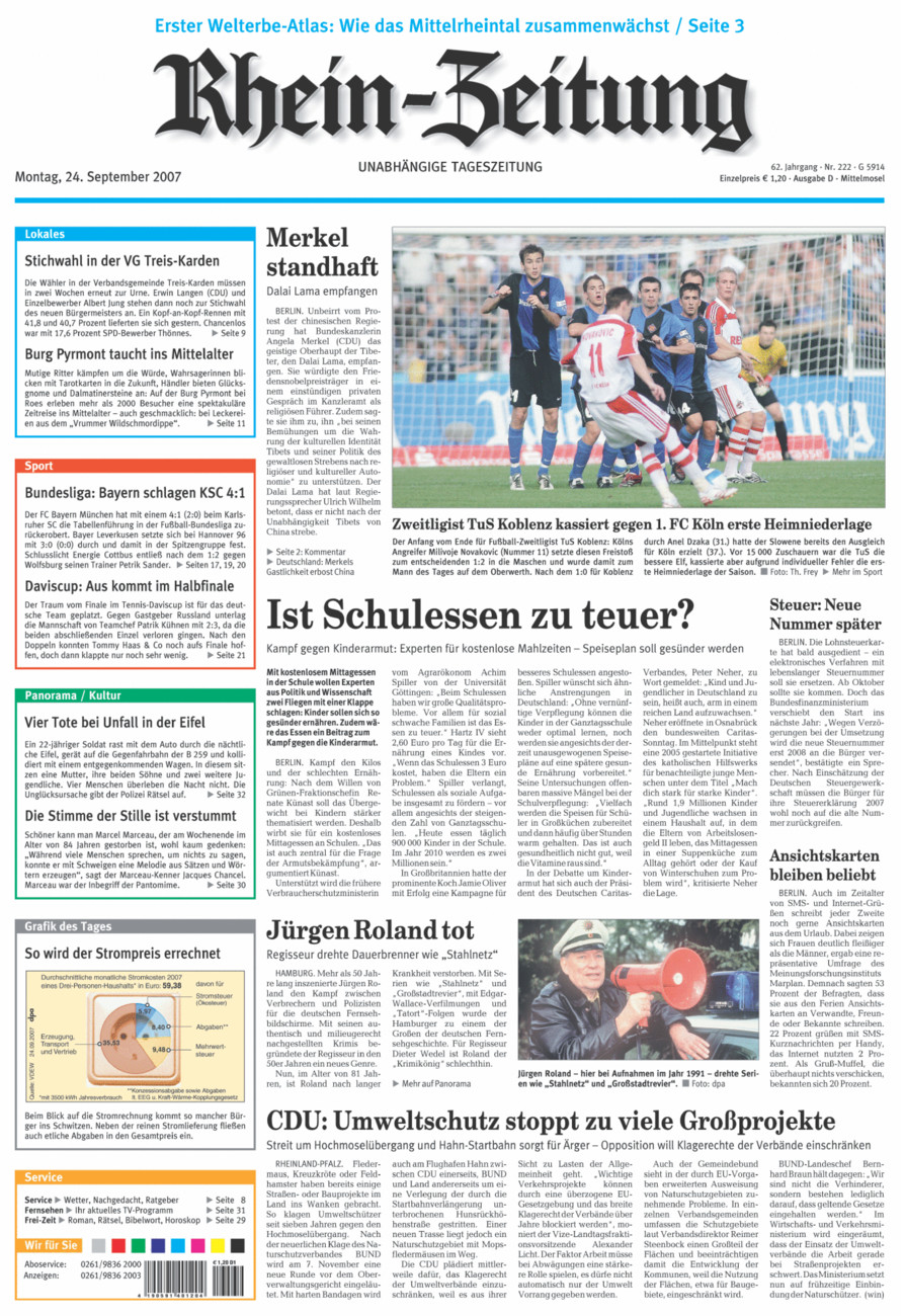 Rhein-Zeitung Kreis Cochem-Zell vom Montag, 24.09.2007