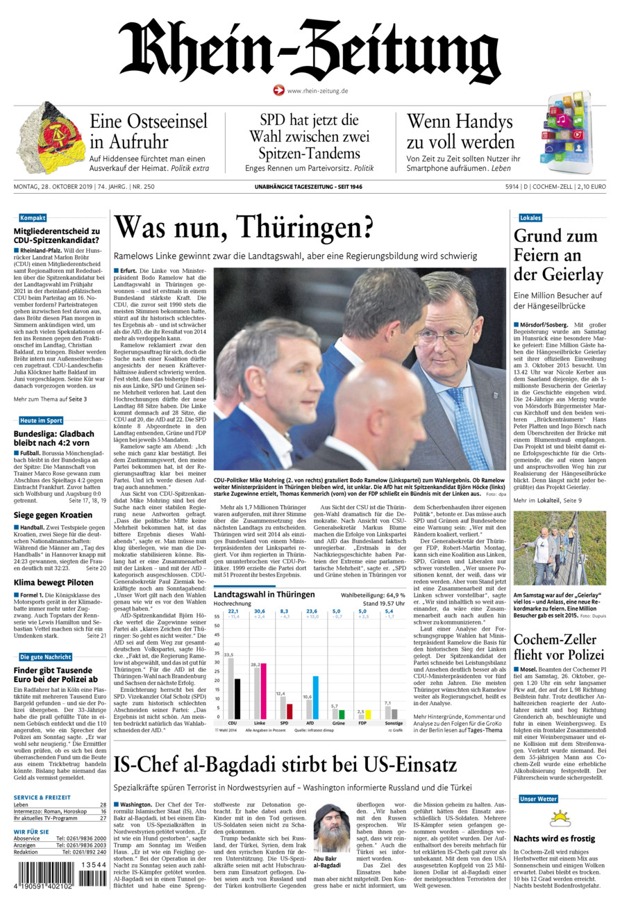 Rhein-Zeitung Kreis Cochem-Zell vom Montag, 28.10.2019