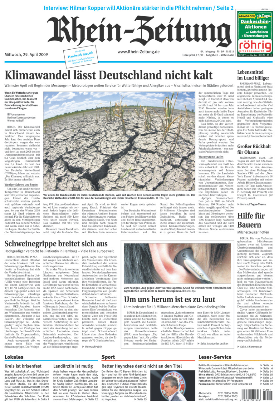Rhein-Zeitung Kreis Cochem-Zell vom Mittwoch, 29.04.2009