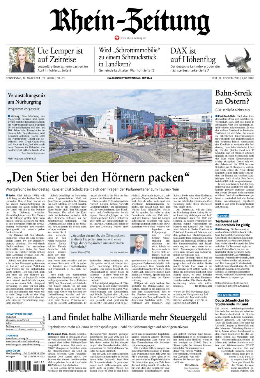 Rhein-Zeitung Kreis Cochem-Zell vom Donnerstag, 14.03.2024