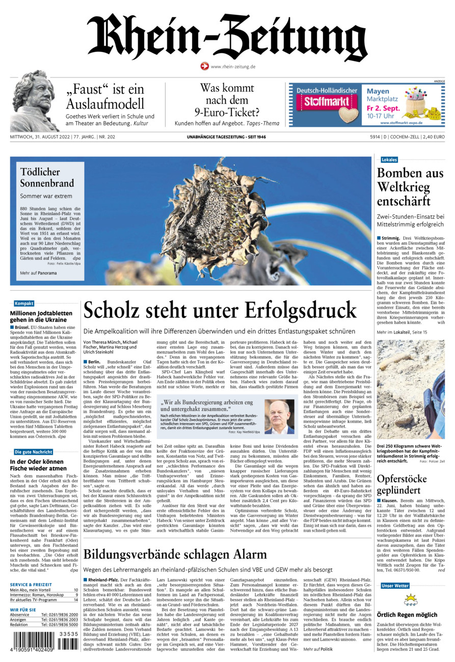 Rhein-Zeitung Kreis Cochem-Zell vom Mittwoch, 31.08.2022