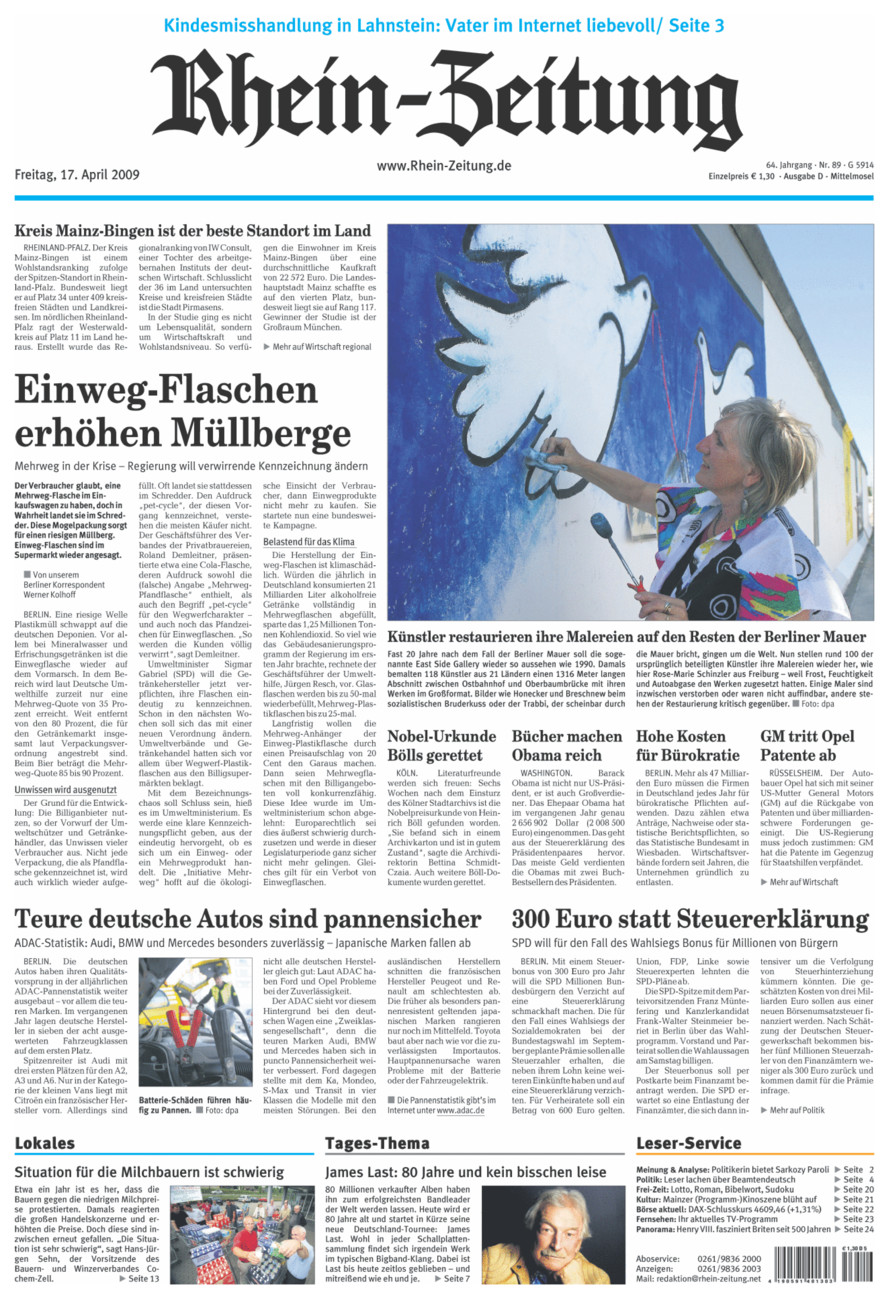 Rhein-Zeitung Kreis Cochem-Zell vom Freitag, 17.04.2009