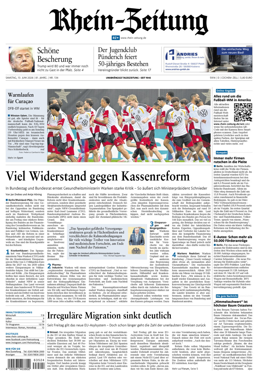 Rhein-Zeitung Kreis Cochem-Zell vom Samstag, 13.06.2026