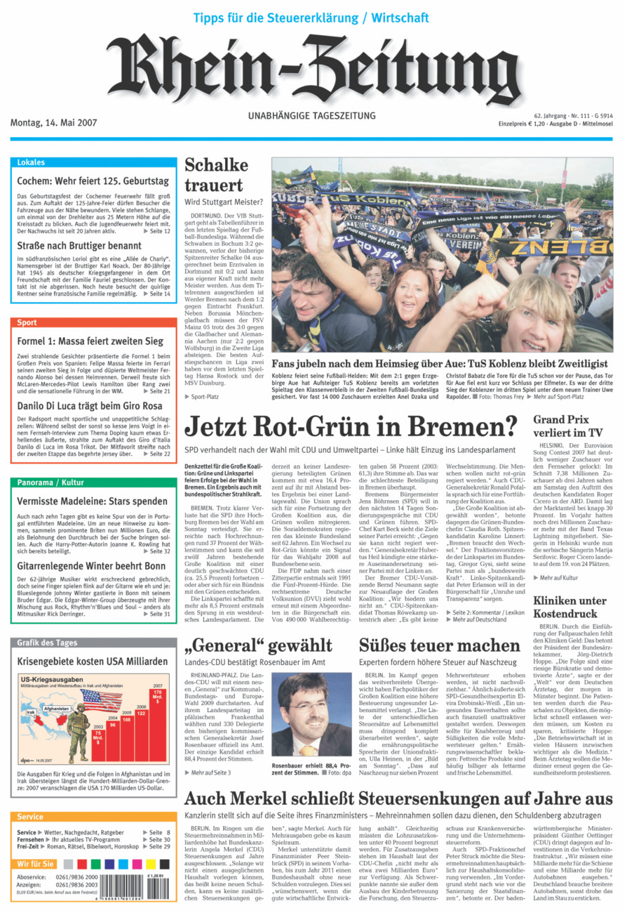 Rhein-Zeitung Kreis Cochem-Zell vom Montag, 14.05.2007