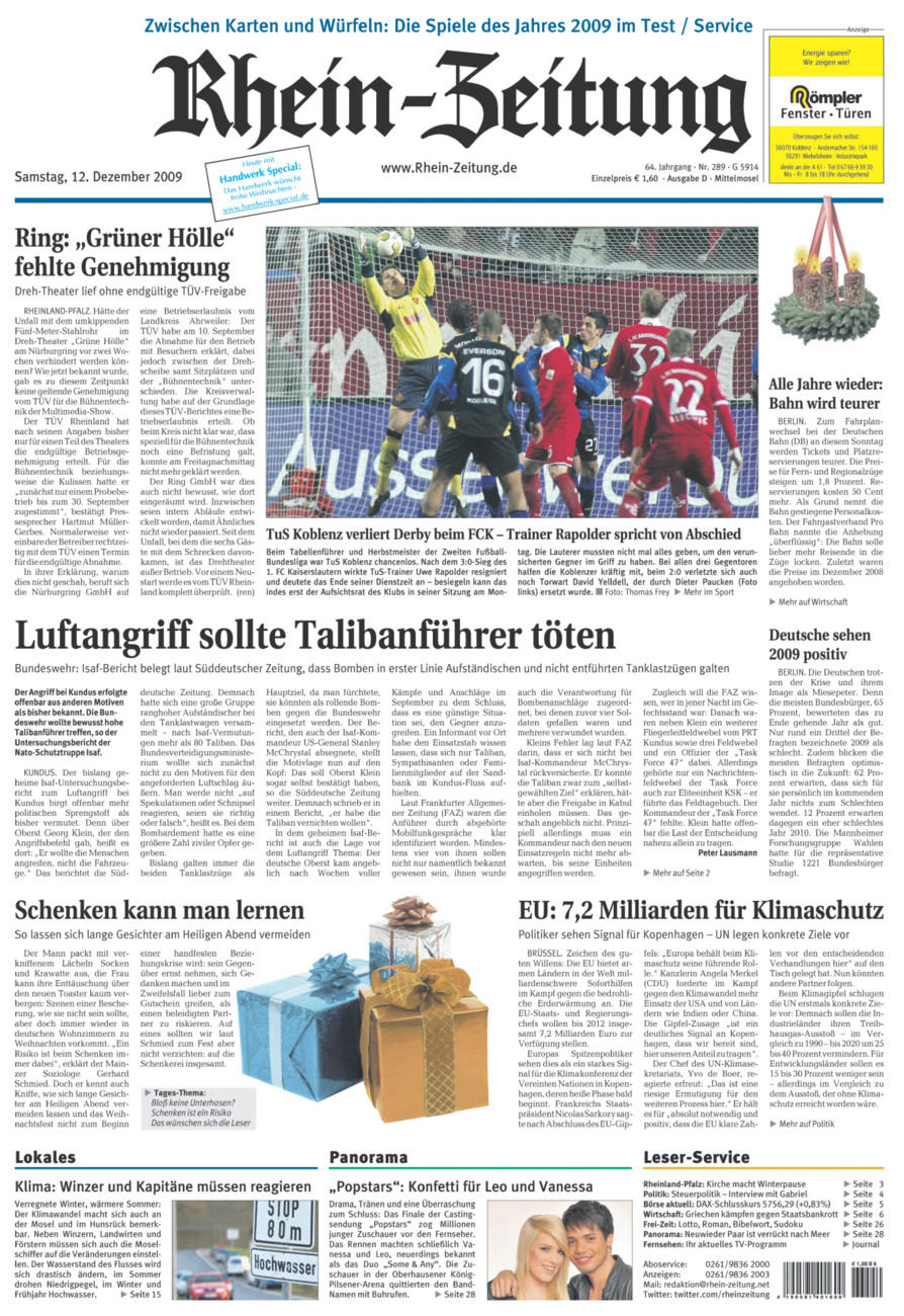 Rhein-Zeitung Kreis Cochem-Zell vom Samstag, 12.12.2009