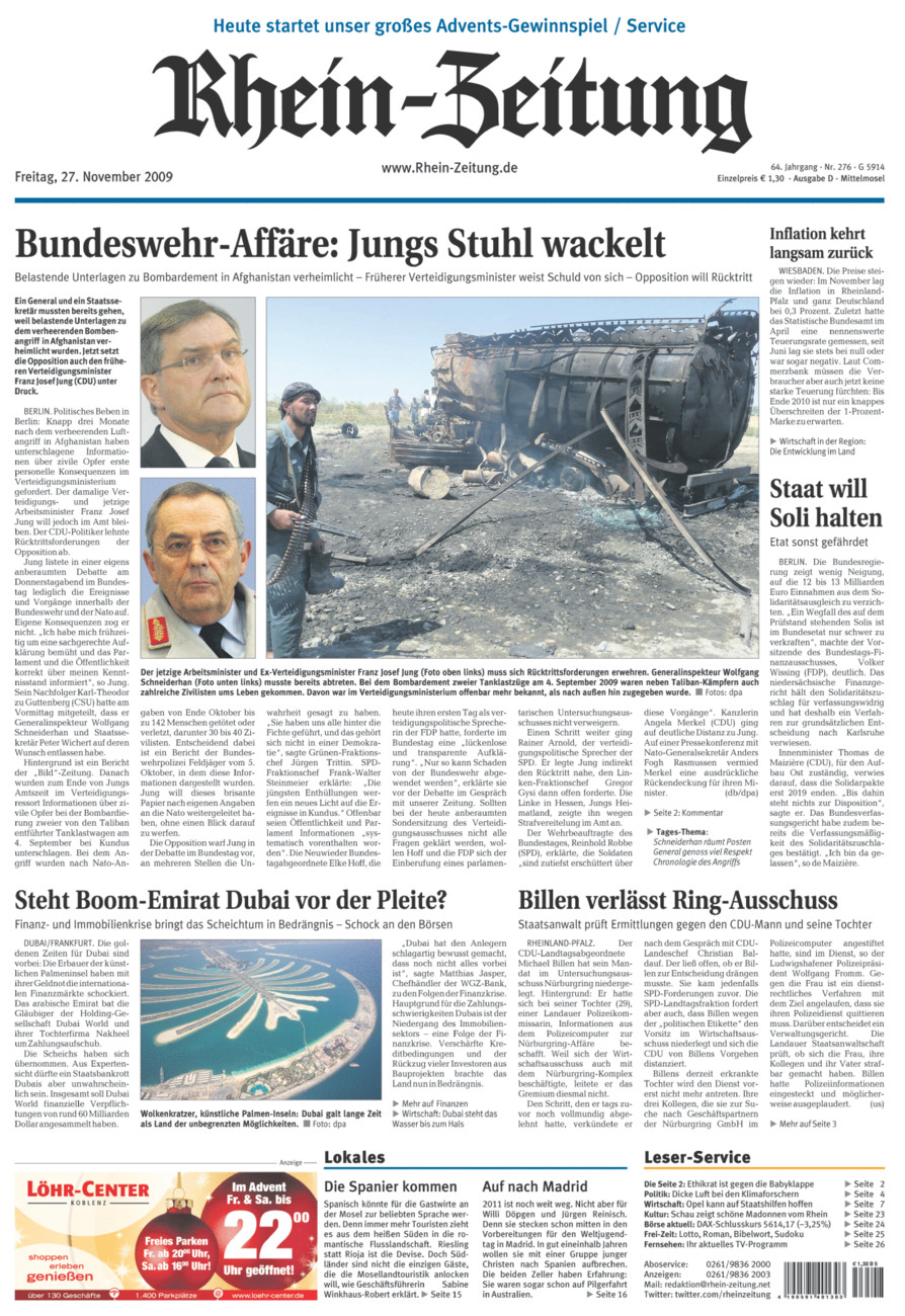 Rhein-Zeitung Kreis Cochem-Zell vom Freitag, 27.11.2009