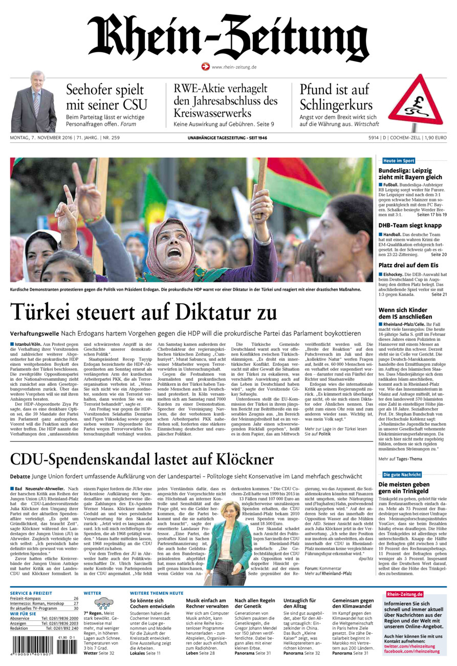 Rhein-Zeitung Kreis Cochem-Zell vom Montag, 07.11.2016