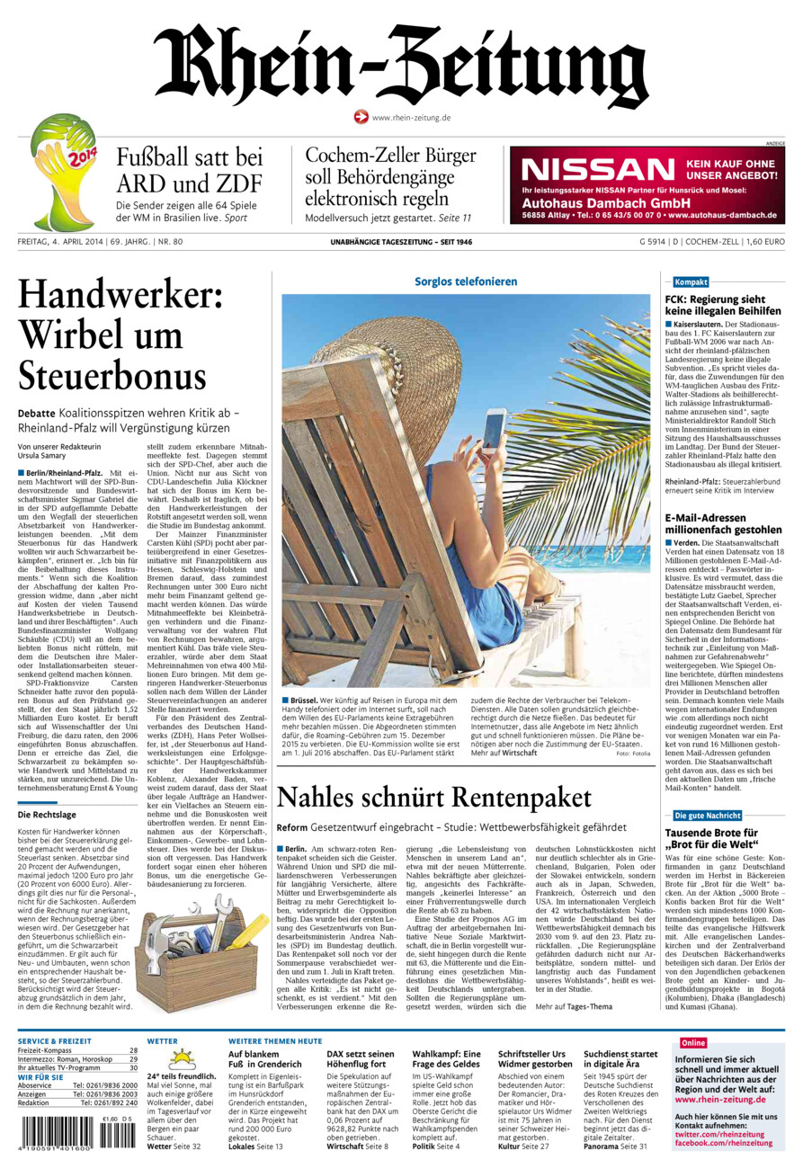 Rhein-Zeitung Kreis Cochem-Zell vom Freitag, 04.04.2014