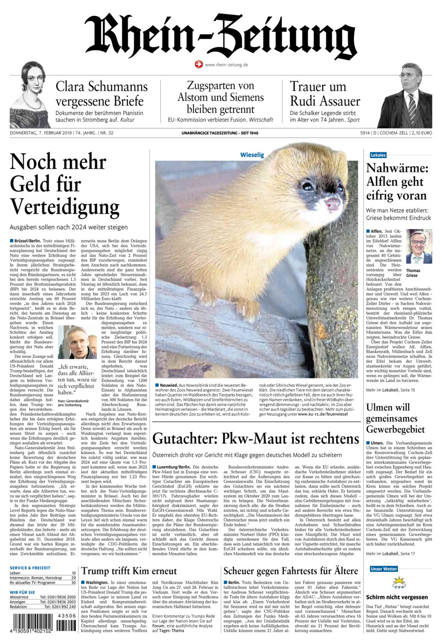 Rhein-Zeitung Kreis Cochem-Zell vom Donnerstag, 07.02.2019