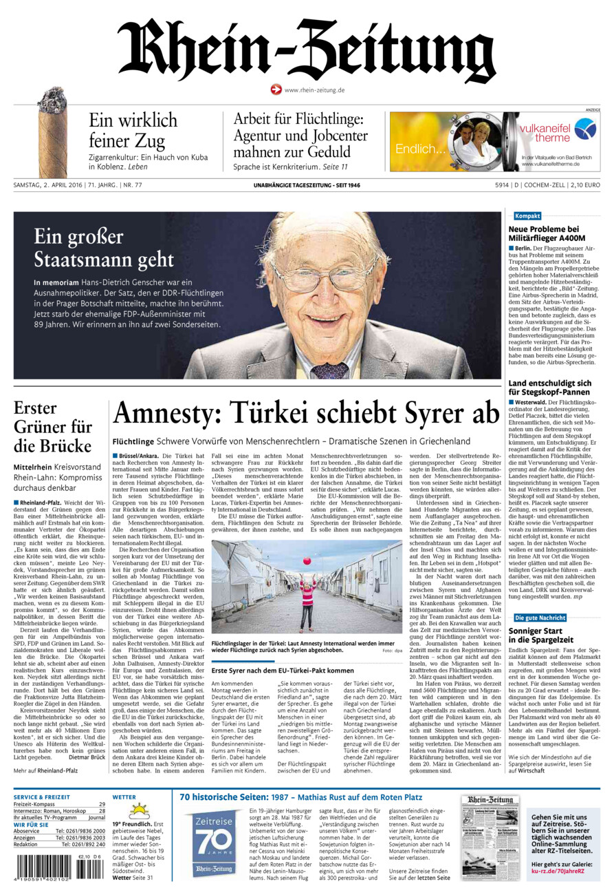 Rhein-Zeitung Kreis Cochem-Zell vom Samstag, 02.04.2016