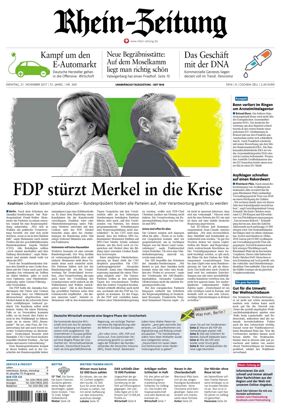 Rhein-Zeitung Kreis Cochem-Zell vom Dienstag, 21.11.2017