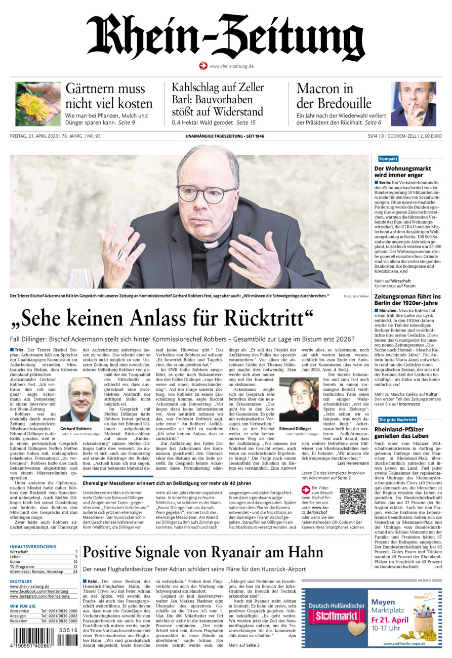 Rhein-Zeitung Kreis Cochem-Zell vom Freitag, 21.04.2023