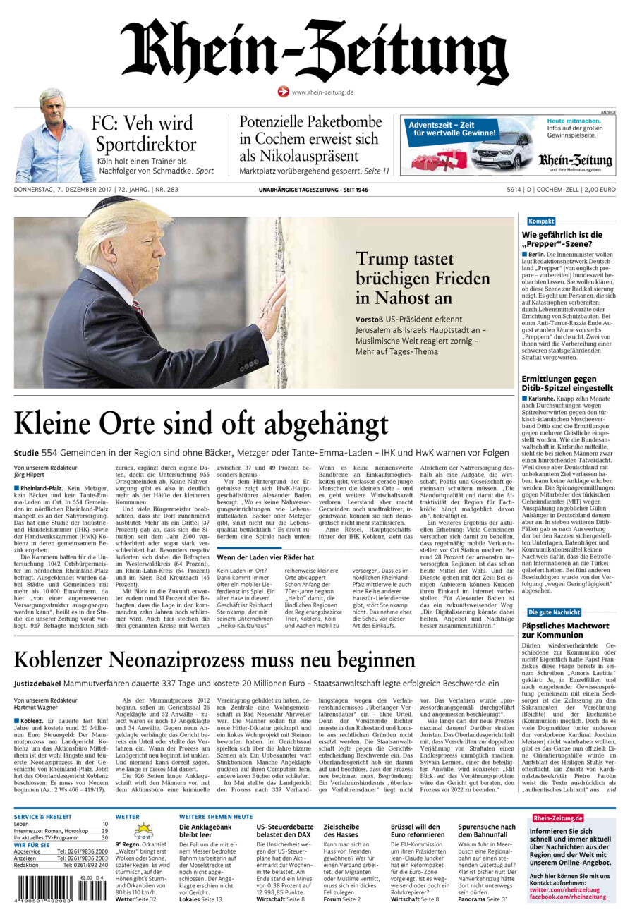 Rhein-Zeitung Kreis Cochem-Zell vom Donnerstag, 07.12.2017