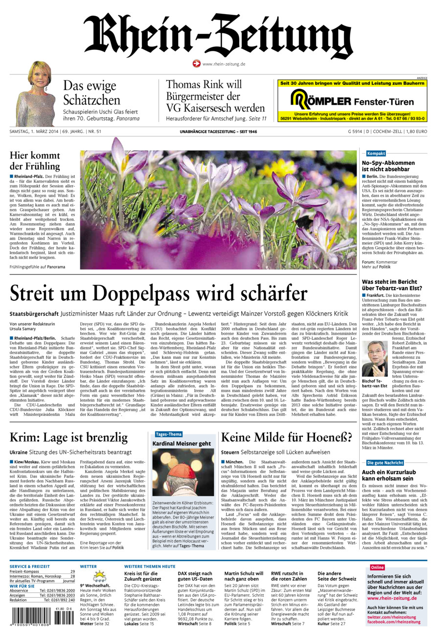 Rhein-Zeitung Kreis Cochem-Zell vom Samstag, 01.03.2014