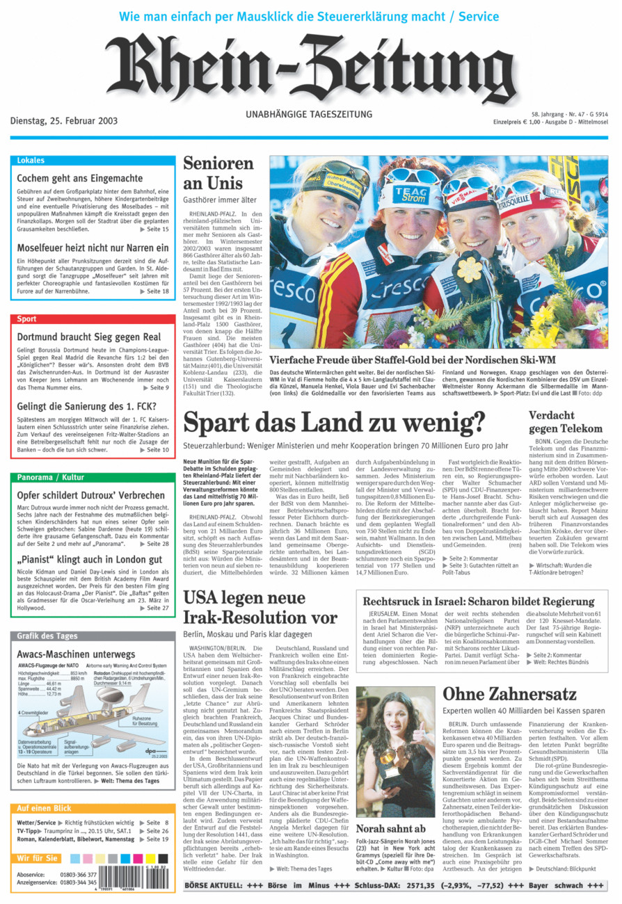 Rhein-Zeitung Kreis Cochem-Zell vom Dienstag, 25.02.2003