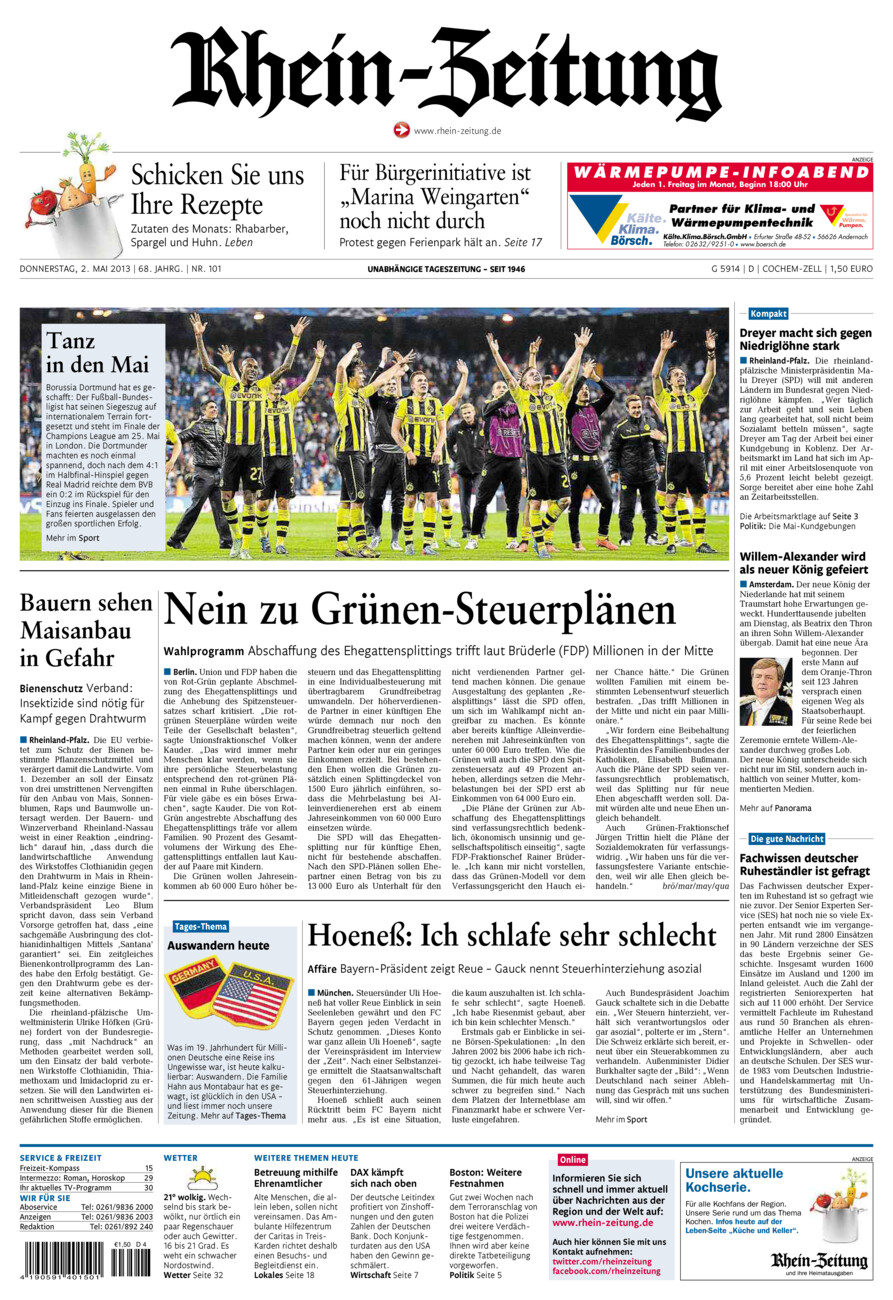Rhein-Zeitung Kreis Cochem-Zell vom Donnerstag, 02.05.2013