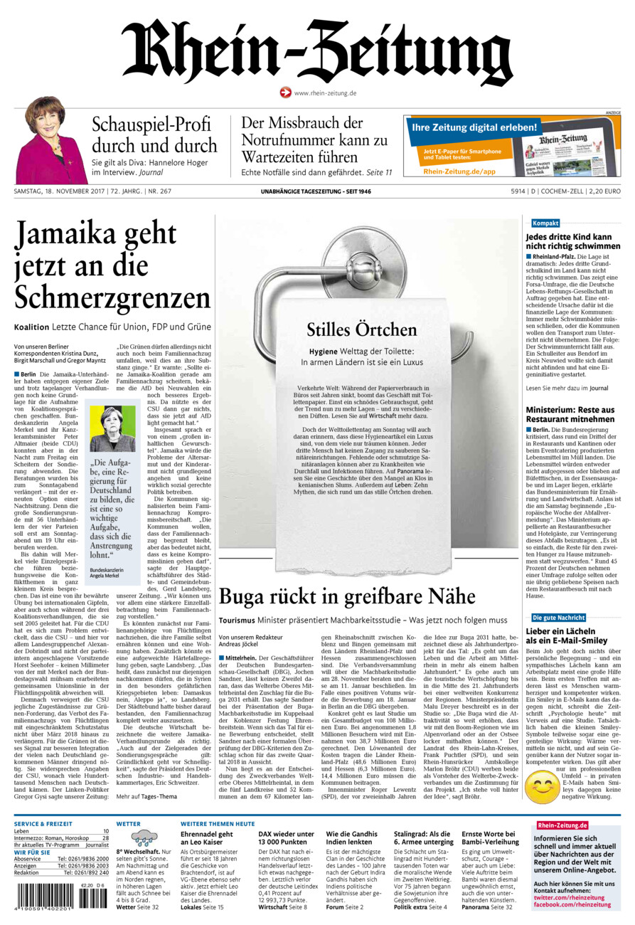 Rhein-Zeitung Kreis Cochem-Zell vom Samstag, 18.11.2017