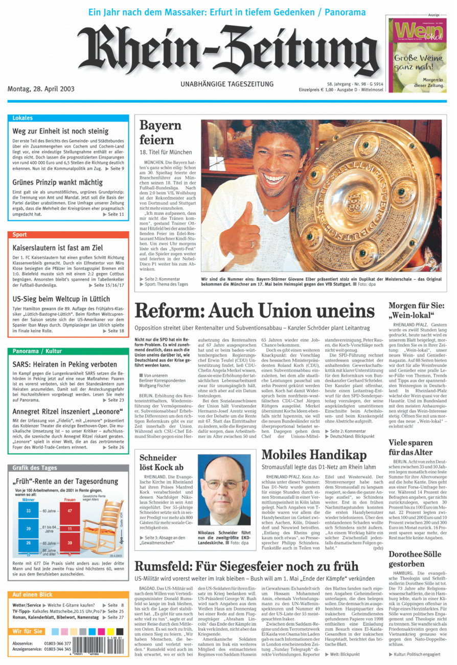 Rhein-Zeitung Kreis Cochem-Zell vom Montag, 28.04.2003