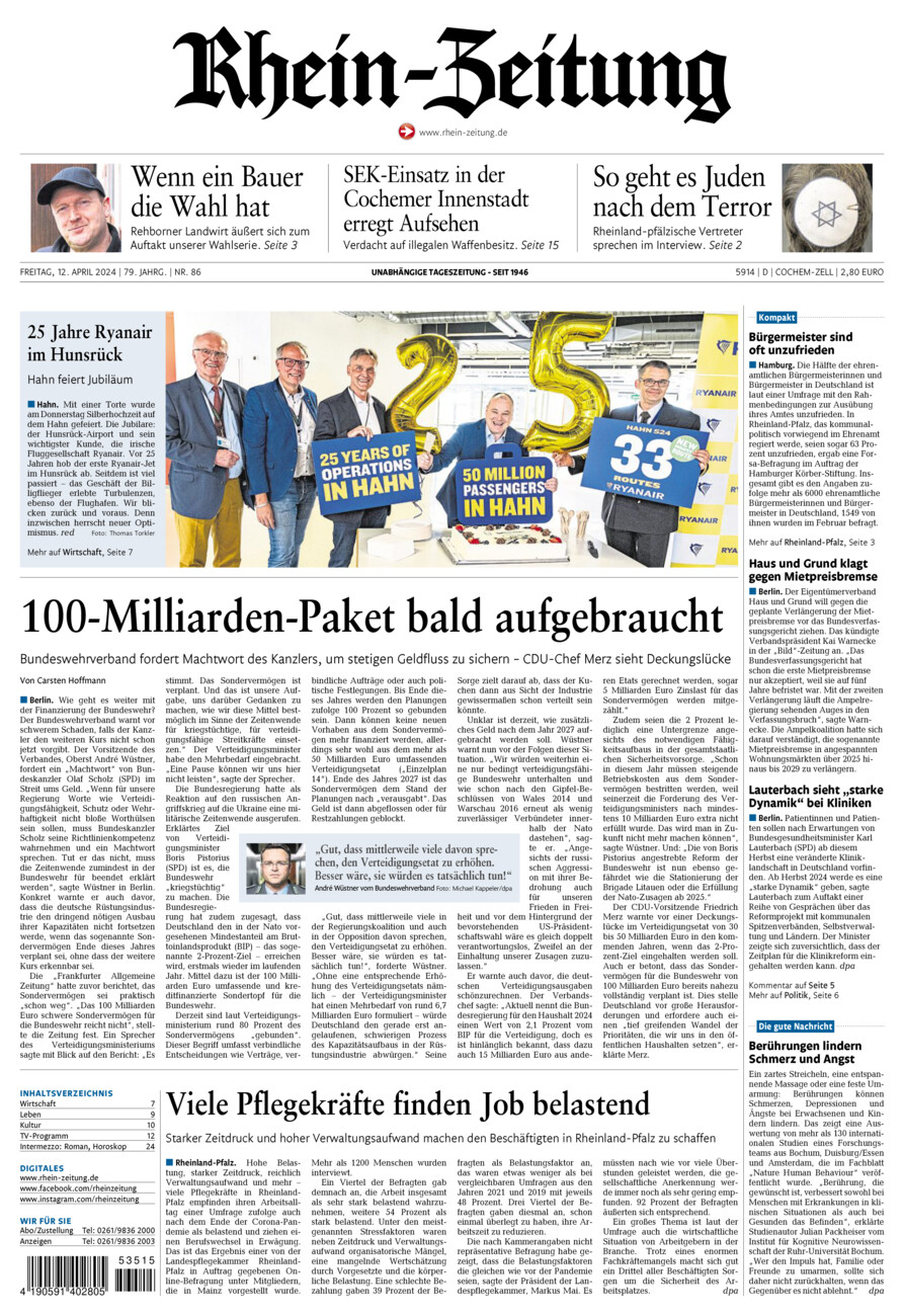 Rhein-Zeitung Kreis Cochem-Zell vom Freitag, 12.04.2024