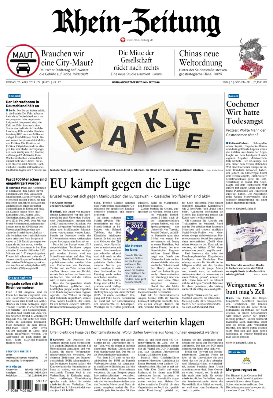 Rhein-Zeitung Kreis Cochem-Zell vom Freitag, 26.04.2019