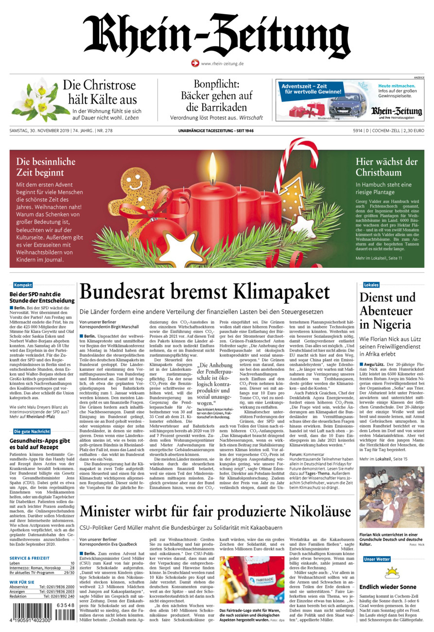 Rhein-Zeitung Kreis Cochem-Zell vom Samstag, 30.11.2019