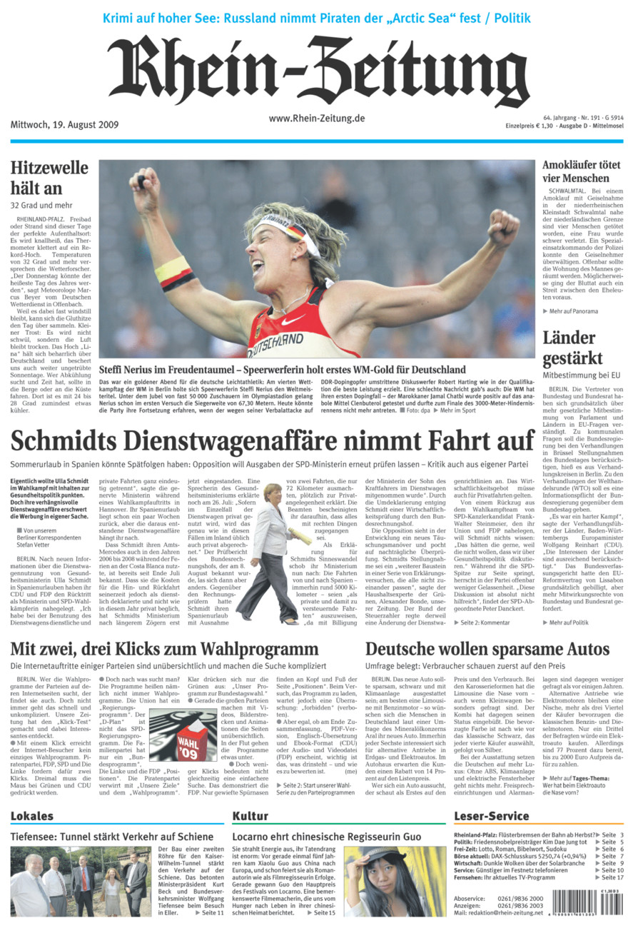 Rhein-Zeitung Kreis Cochem-Zell vom Mittwoch, 19.08.2009
