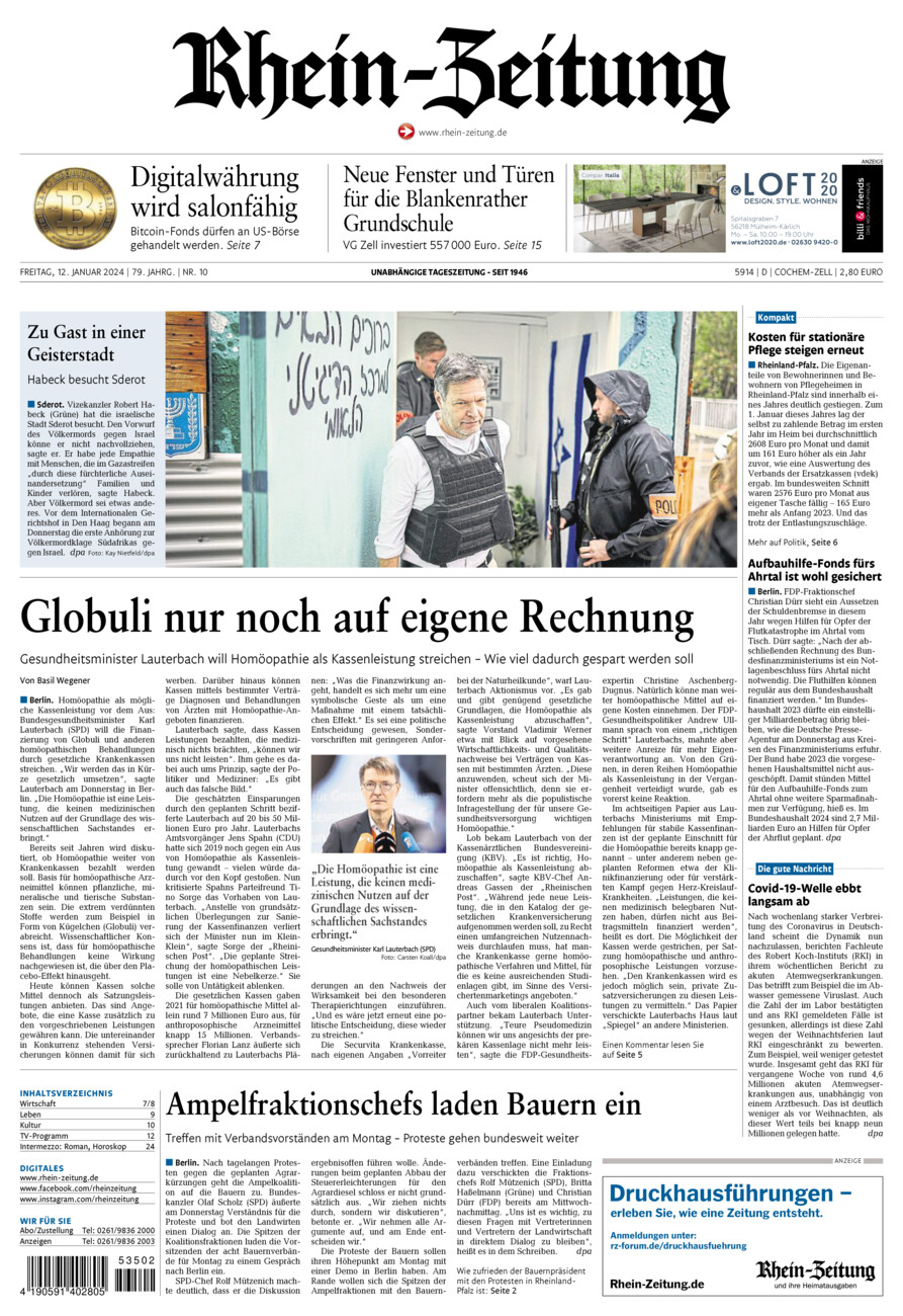 Rhein-Zeitung Kreis Cochem-Zell vom Freitag, 12.01.2024